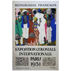 Retro Rare Lithographic Poster by De La Mézière for the 1931 Paris Colonial Exhibition