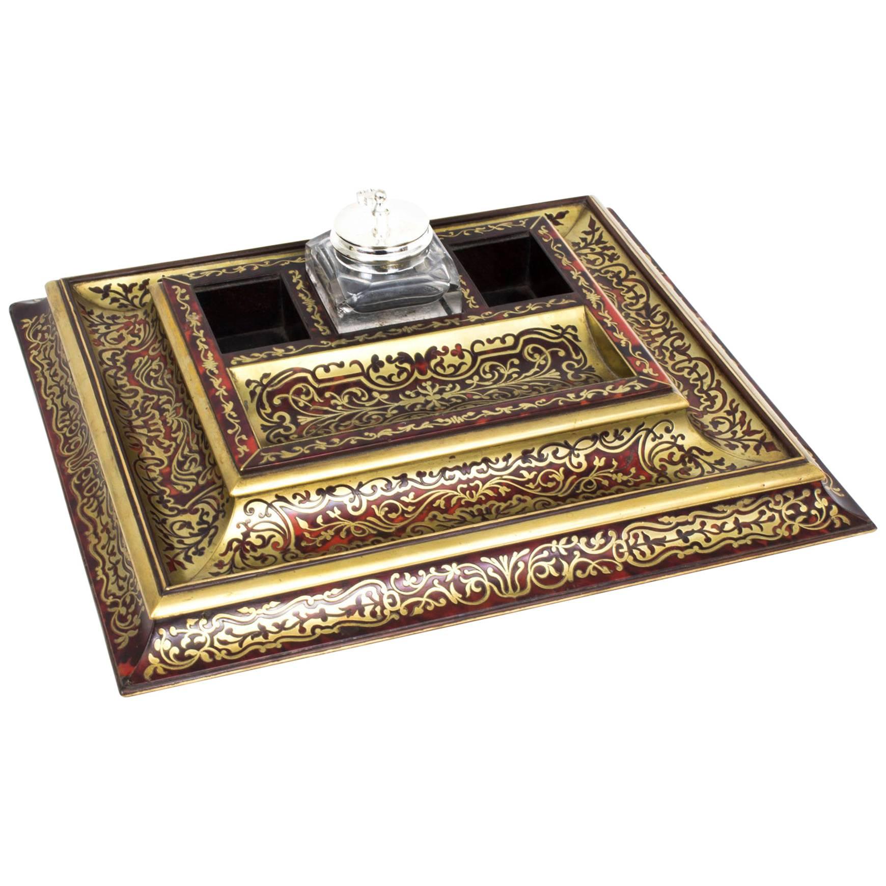 19th Century French Boulle & Cut Brass Inkstand 