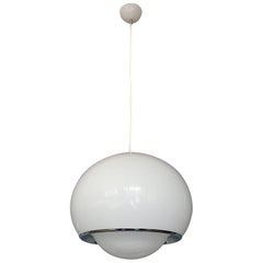 Italian "Bud Grande" Pendant Lamp by Harvey Guzzini White Plastic Chrome, 1968