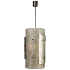 Eclipse Pendant Drum Crafted in Murano Glass and Patinated Brass