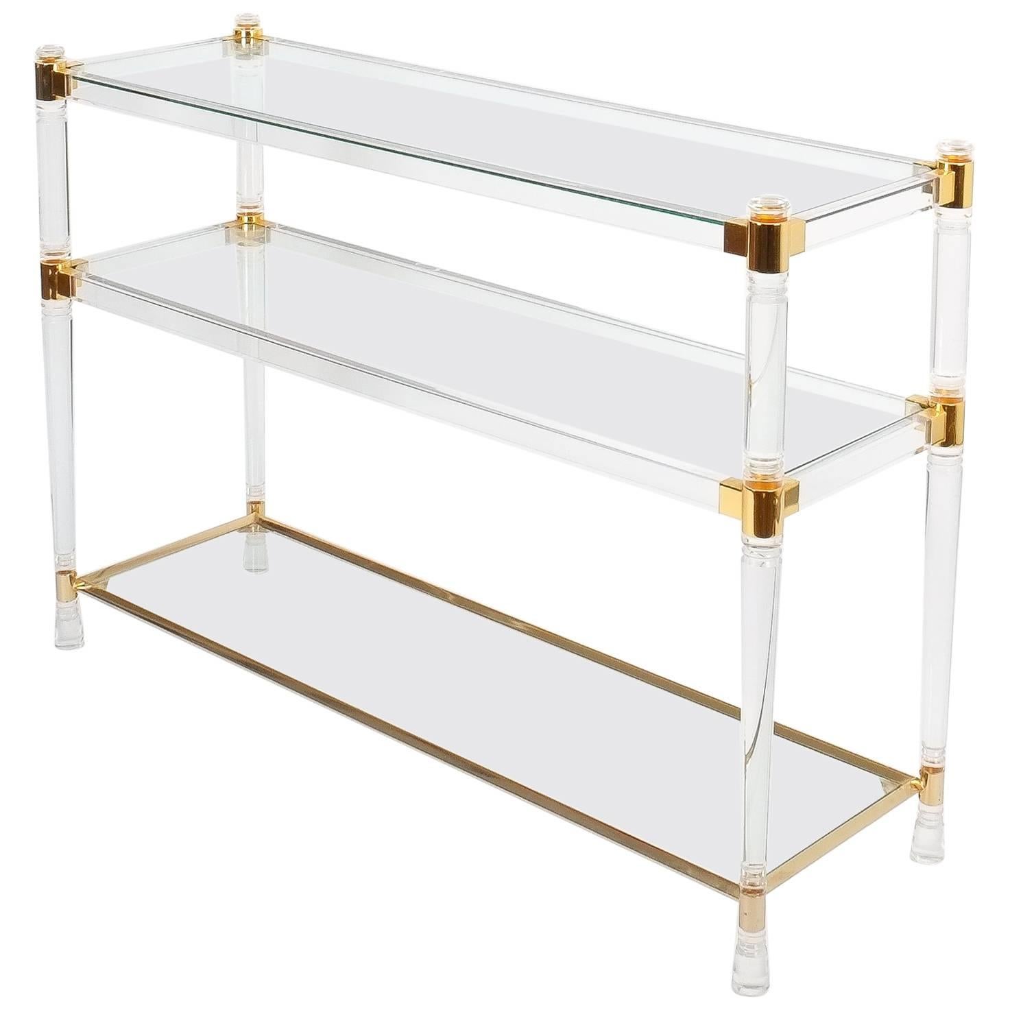 Romeo Rega Console Table Lucite Glass Gold Brass, 1970