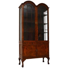 Antique Queen Anne Style Burr Walnut Display Cabinet