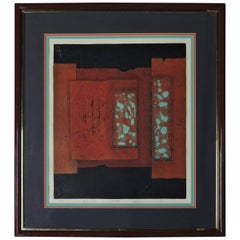 Impression sur bois japonaise abstraite Hiroyuki Tajima, moderne du milieu du siècle dernier