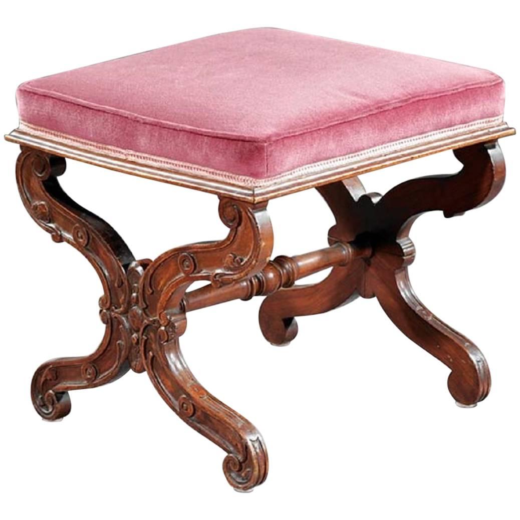 Louis Philippe Carved Walnut Curule Bench, 19th Century
