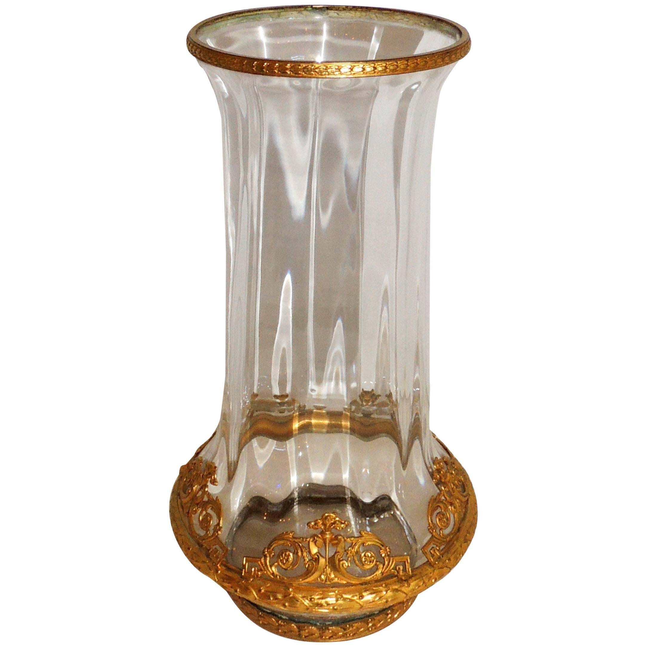 Wonderful French Ormolu Gilt Dore Bronze-Mounted Crystal Vase Glass Urn