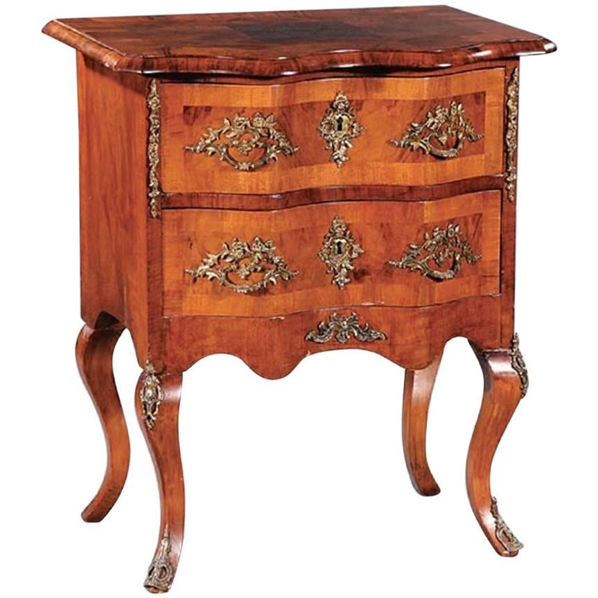Continental Figured Walnut and Gilt Metal‑Mounted Petite Commode, 19th Century For Sale