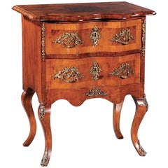 Antique Continental Figured Walnut and Gilt Metal‑Mounted Petite Commode, 19th Century