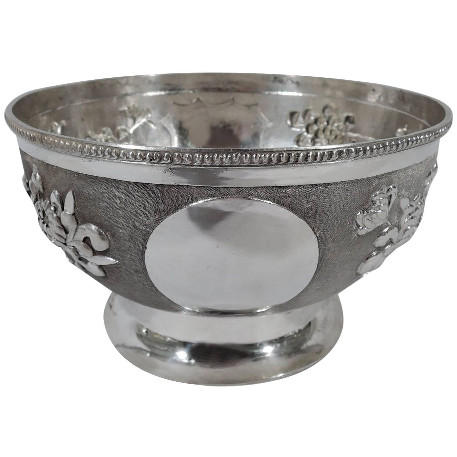 Beautiful Chinese Silver Bowl with Chrysanthemums