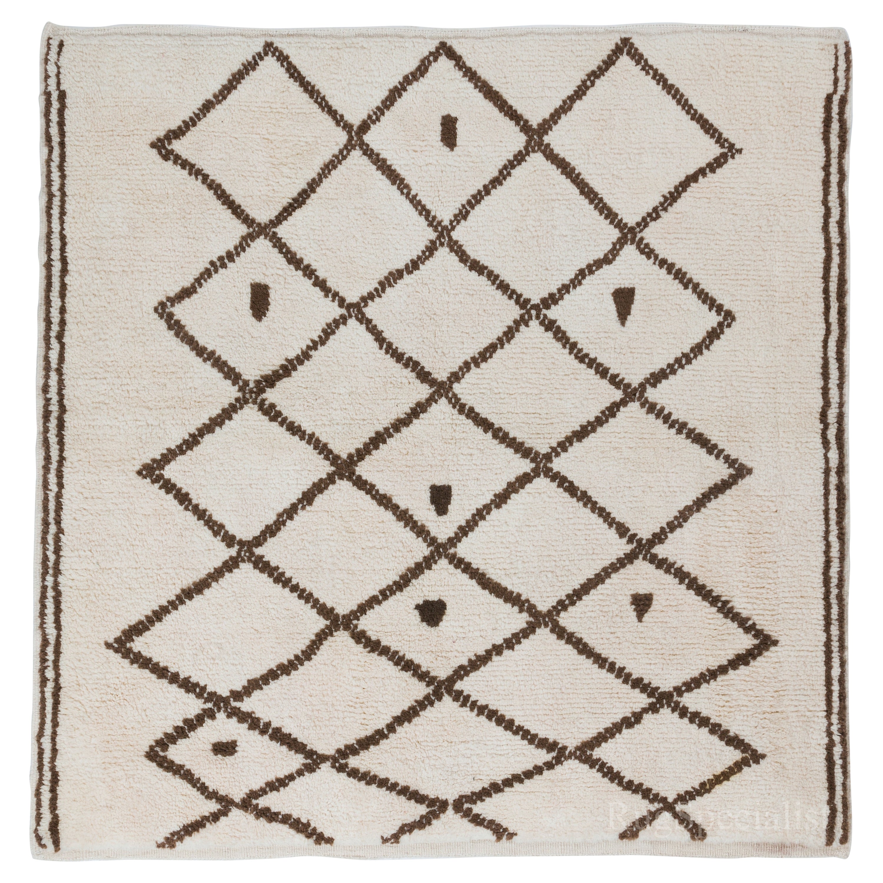 6.3x6.3 Ft Moroccan Berber Rug. 100% Natural Wool. Lattice Design Shaggy Carpet For Sale