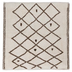 6.3x6.3 Ft Moroccan Berber Rug. 100% Natural Wool. Lattice Design Shaggy Carpet