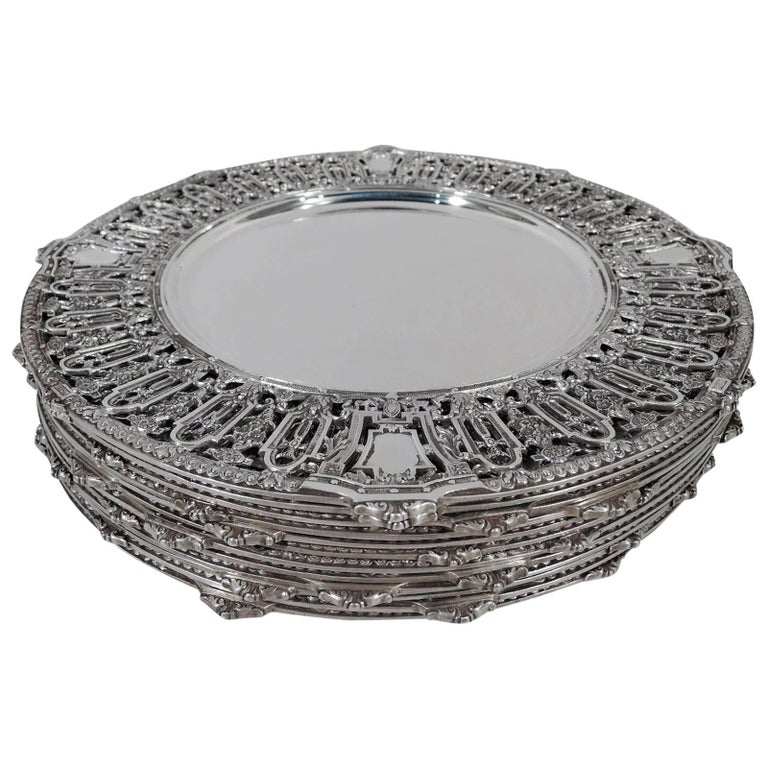 Set of 12 Dominick and Haff Lafayette Sterling Silver Dinner Chargers