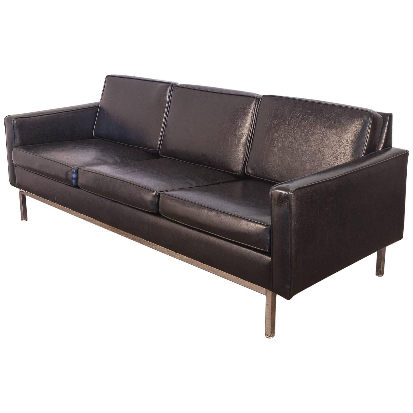 Florence Knoll Style Black Chrome Frame Sofa for Steelcase