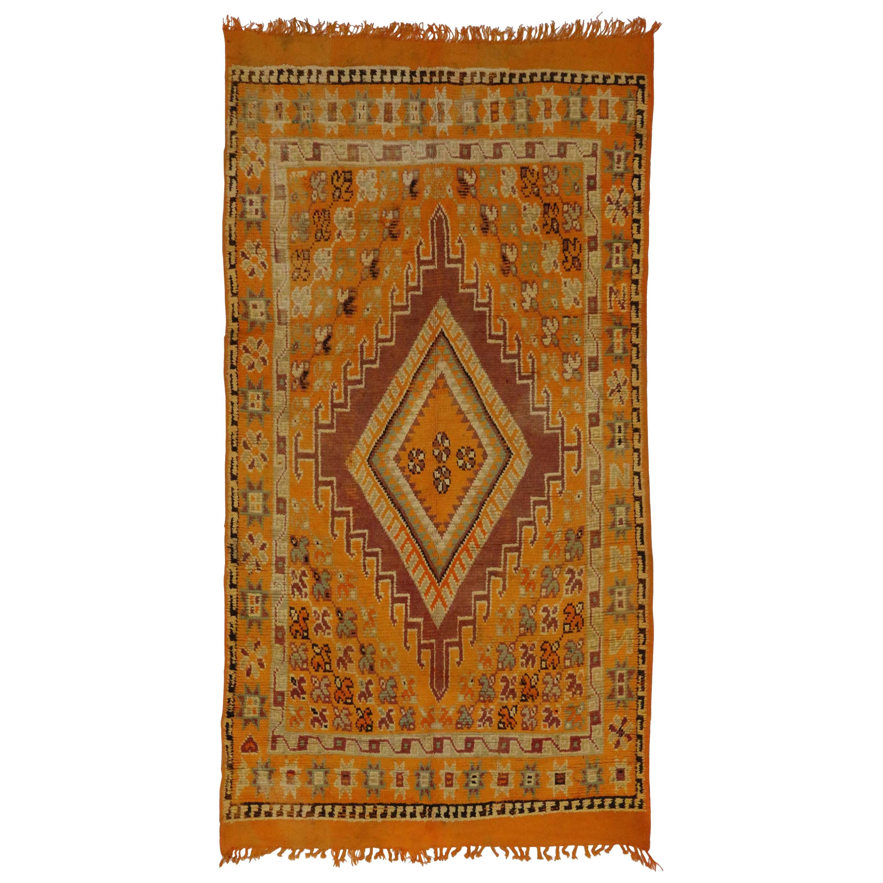 Vintage Berber Moroccan Boujad Rug with Checkerboard PostModern Style