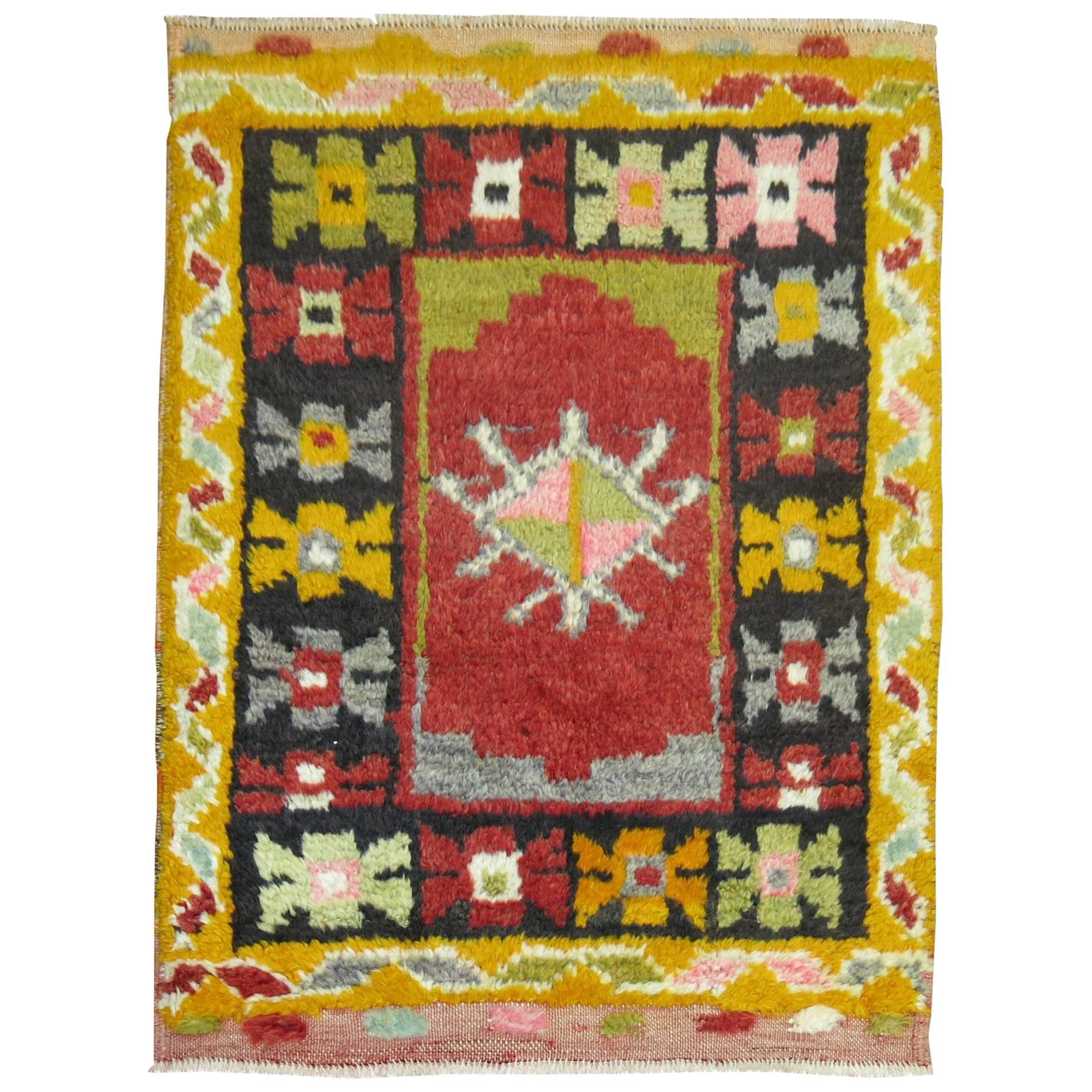 Vintage Turkish Konya Small Square Rug