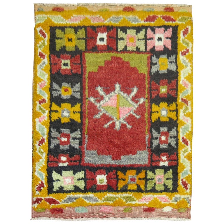 Vintage Turkish Konya Small Square Rug For Sale at 1stDibs