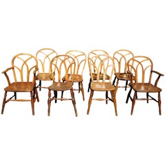 Set of Eight George IV Ash and Elm Gothic Windsor Chairs