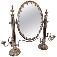 Wonderful English Silver Plated Shaving Dressing Tilt Candelabra Wreath Mirror