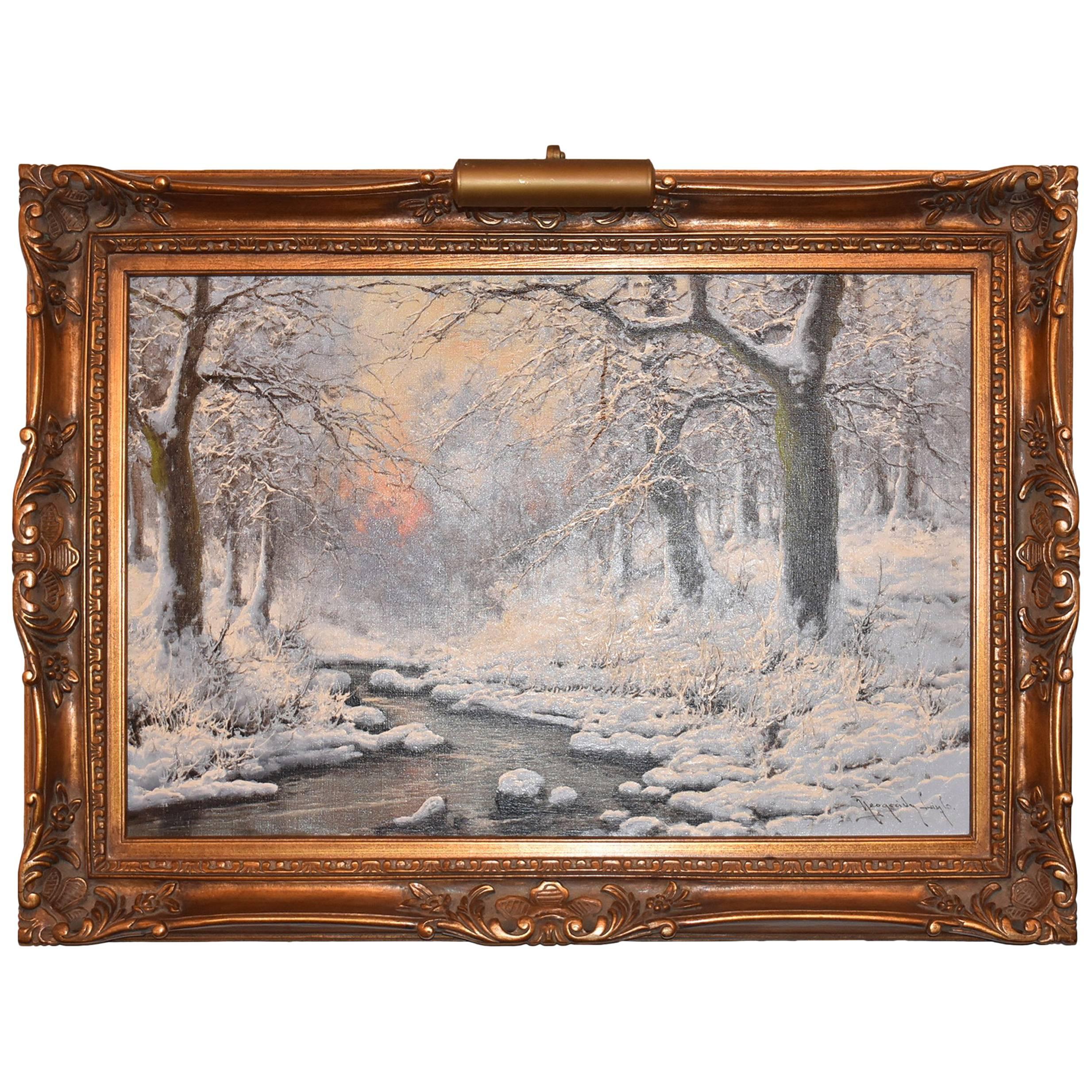 Winter Scene Oil Painting on Canvas by Laszlo Neogrady