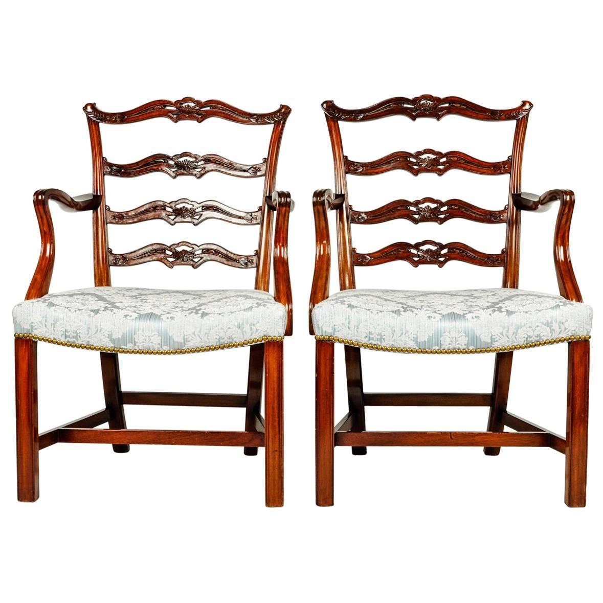 Antique Pair of English Carved Ribbon Back Chairs