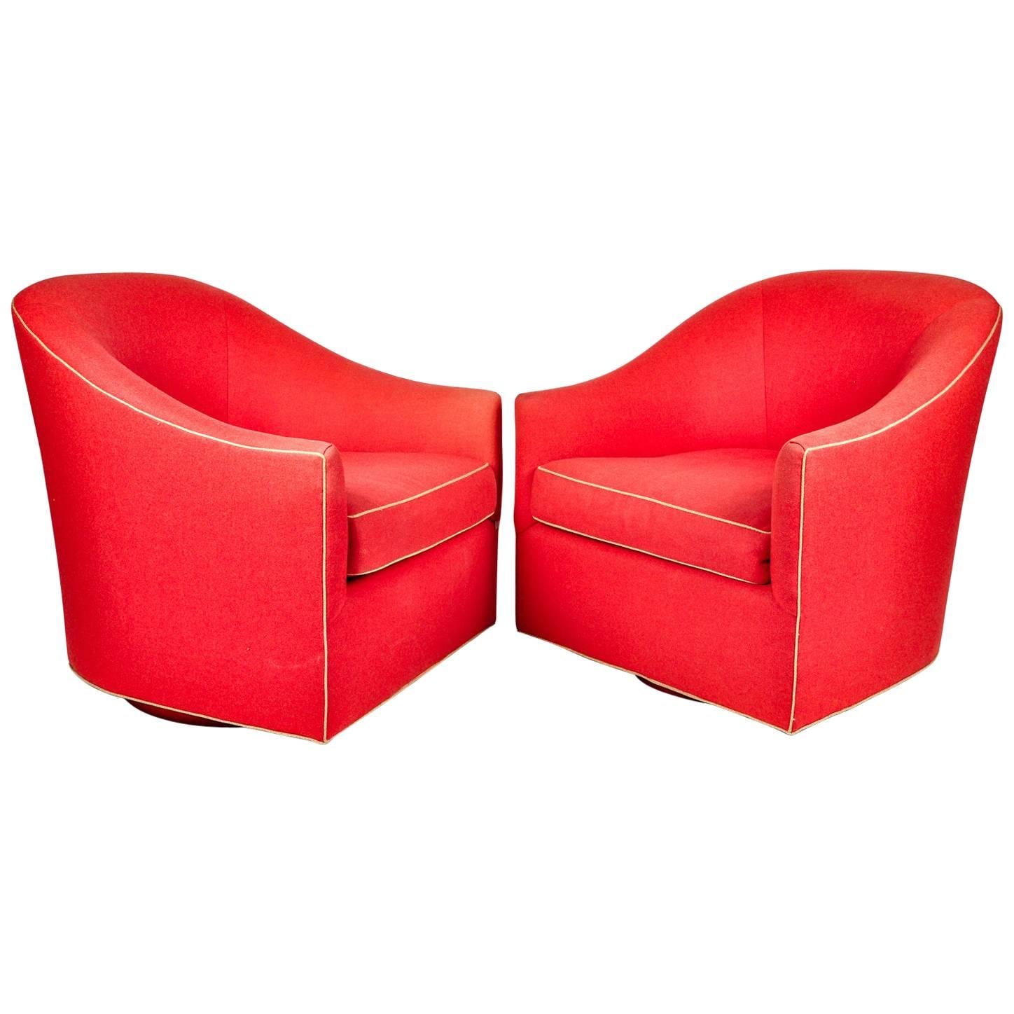 Pair of Red Upholstery Contemporary Us Bergere Chairs