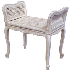 Early 20th Century French Painted Piano Bench or Vanity Chair with Cane Seat