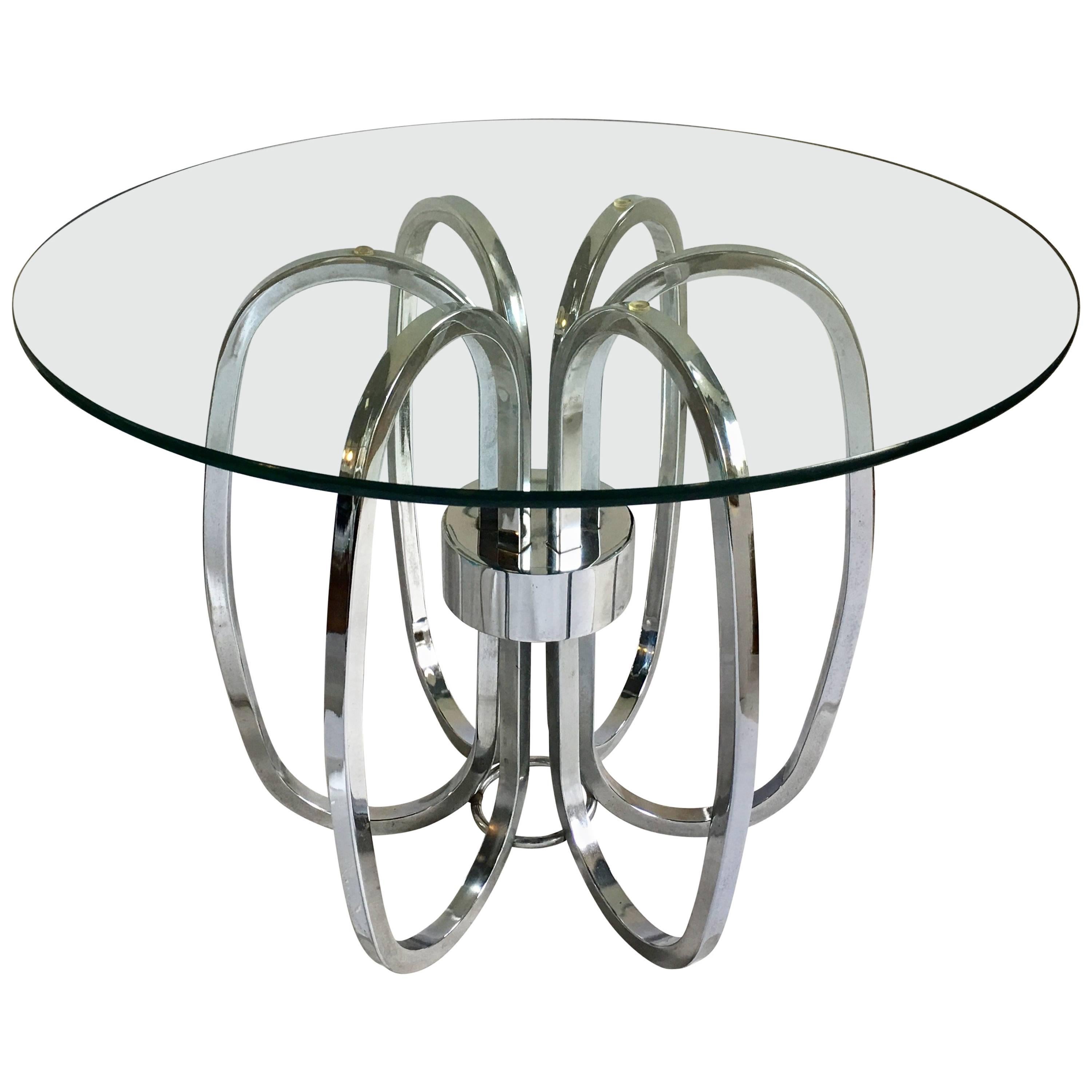 Mid-Century Modern Chrome and Glass Sculptural Round Side Accent Table, 1970s