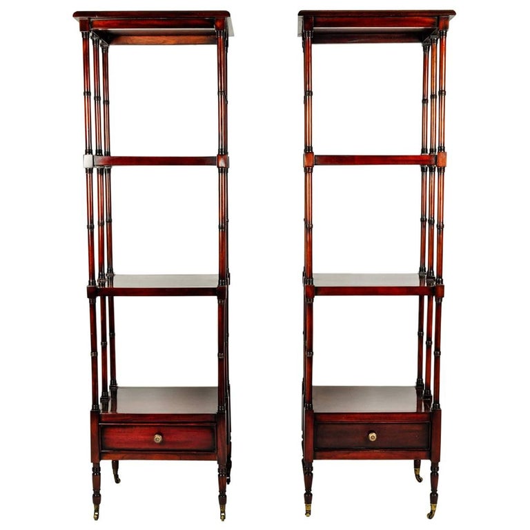 Vintage Pair of Solid Mahogany Wood Display Etageres / Shelves . For