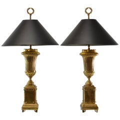 Pair of Chapman Brass Table Lamps Torch Form with Wreath Finial, circa 1990