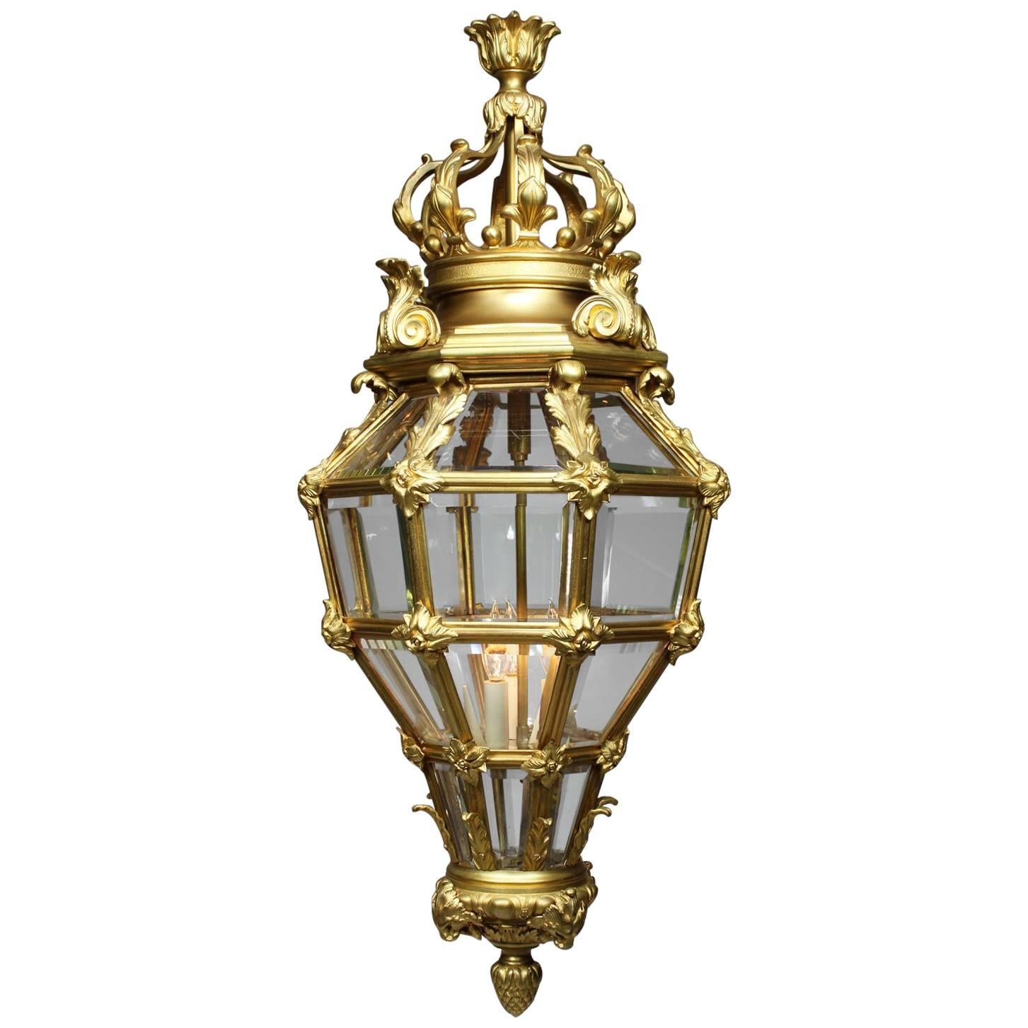 French Louis XIV Style 19th Century Gilt Bronze Figural "Versailles" Lantern