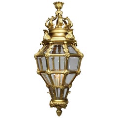 Antique French Louis XIV Style 19th Century Gilt Bronze Figural "Versailles" Lantern