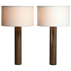 Pair of Brass Cylindrical Table Lamps, Sweden, 1940s