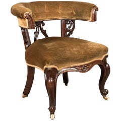 Early Victorian Bow Back Armchair, English Walnut Reading Chair, circa 1840