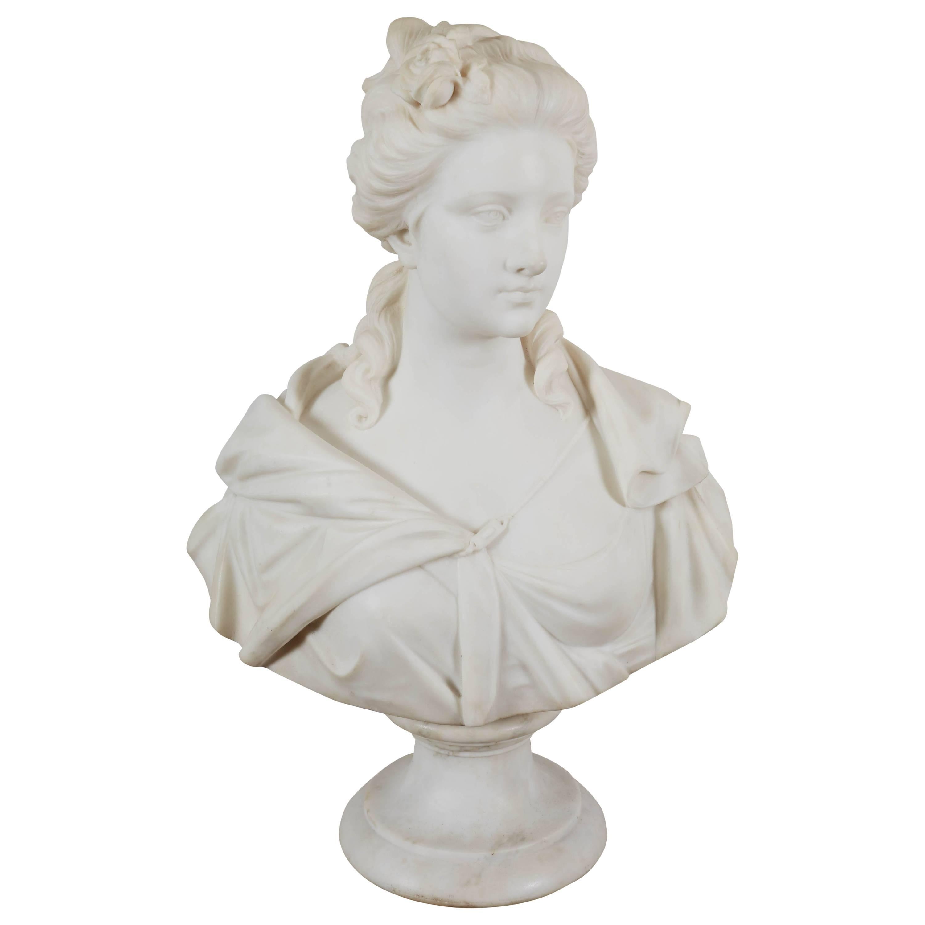 A Neoclassical Style Carved Mable Bust of a Woman