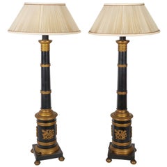 Pair of Gilt and Patinated-Bronze Columns Fitted as Lamps 11