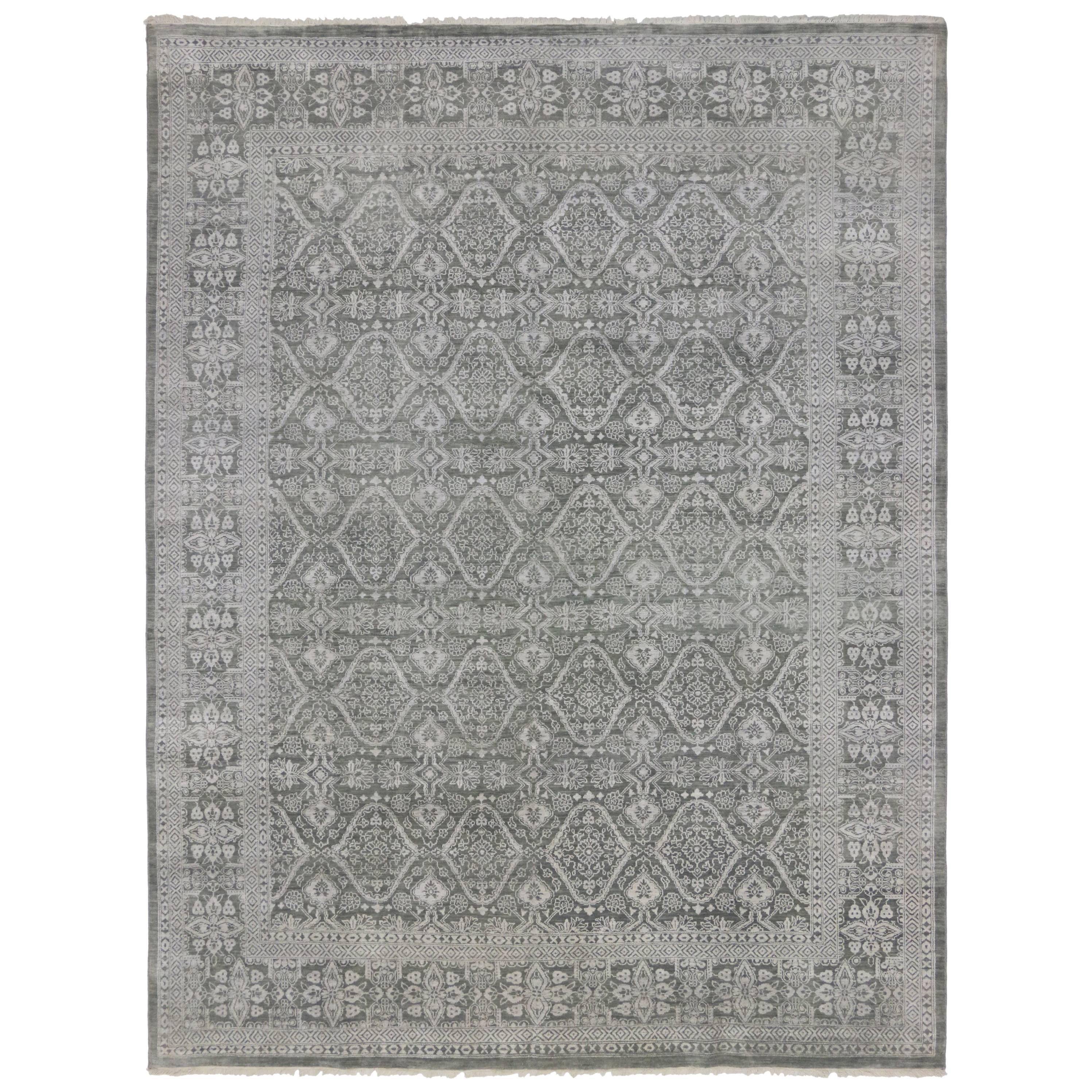 New Transitional Gray Area Rug with Modern Style For Sale
