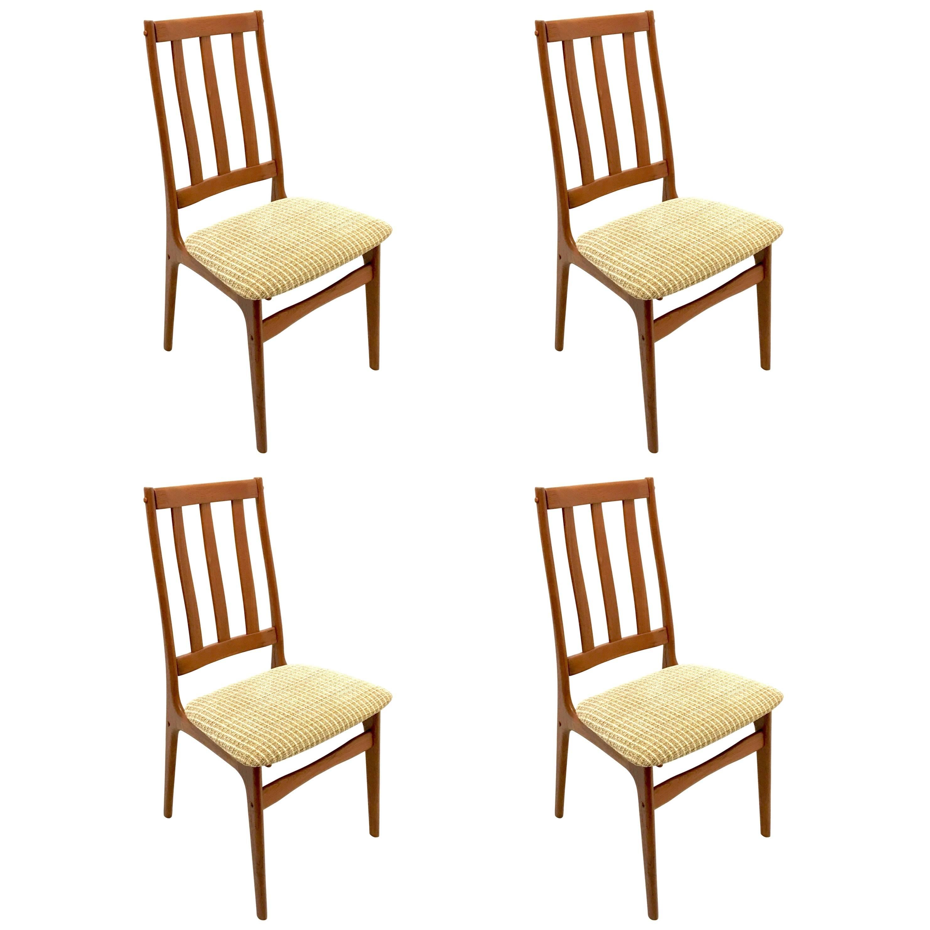 Set of Four Danish Modern Solid Teak Tall Back Dinning Chairs