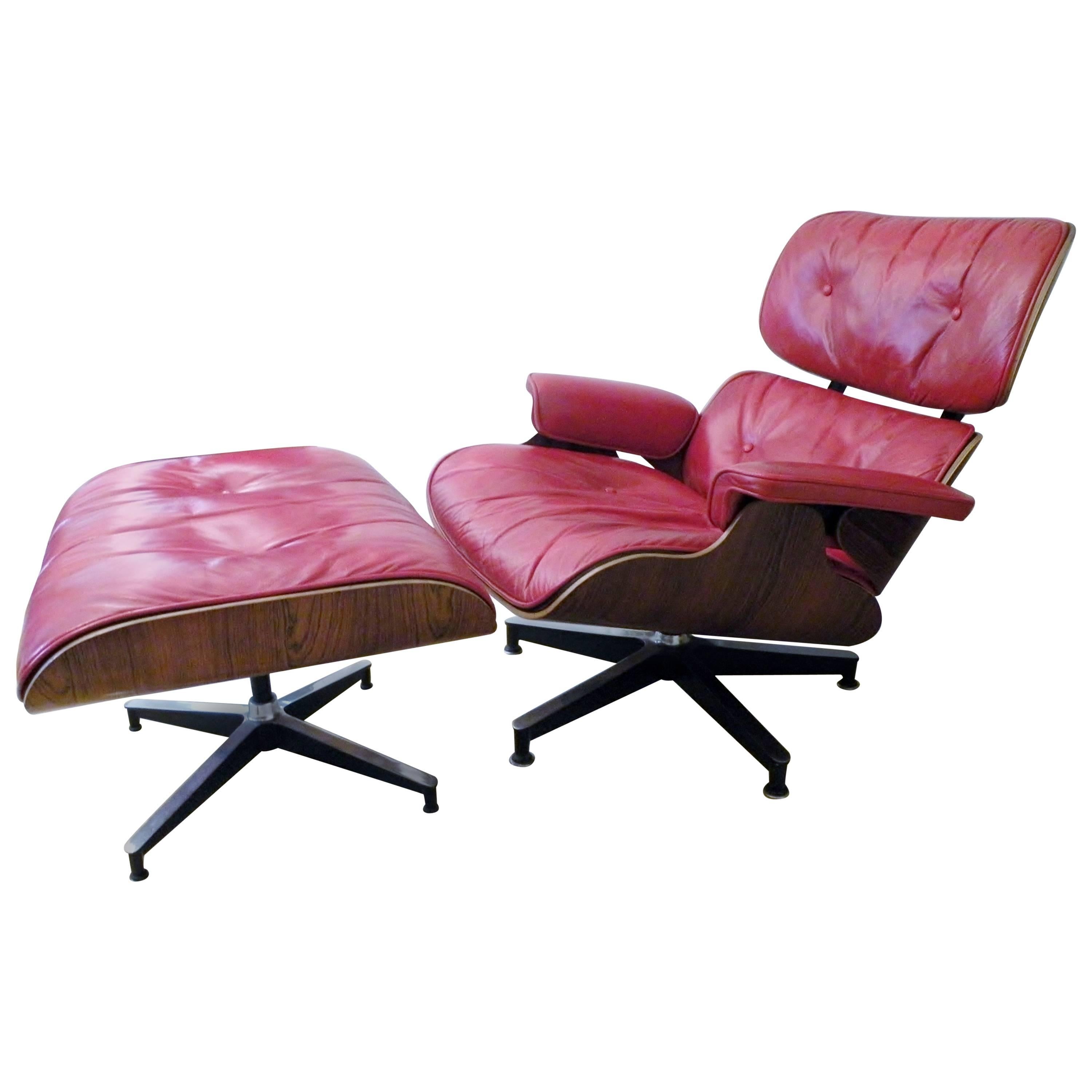 1960s Charles & Ray Eames Custom Red 670 671 Lounge Chair Ottoman Herman Miller