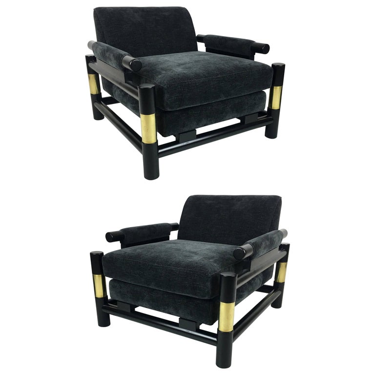Pair of Brass Trimmed Lounge Chairs For Sale at 1stDibs