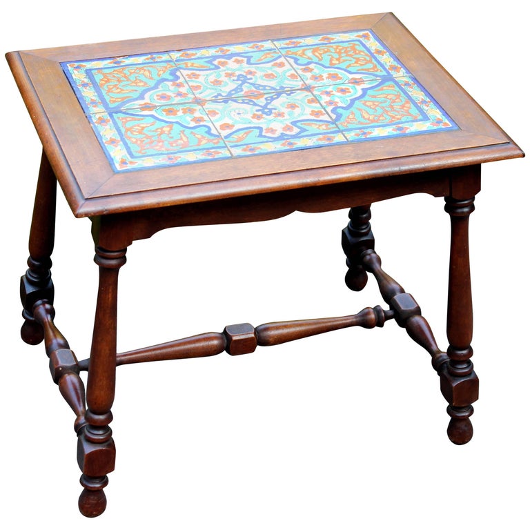 Antique California Tile Table Spanish Colonial Mission Hispano Moresque