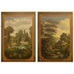 Pair of Large Oil on Canvas Classical Landscapes