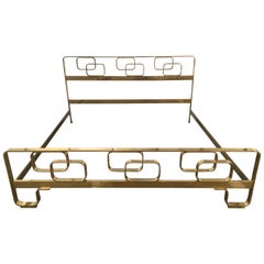 Italian Mid-Century Modern Solid Brass Bed with geometrical motives from 1960s
