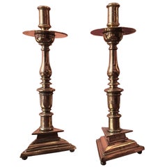 16th Century Pair of Gilt Bronze Tripod Candlesticks