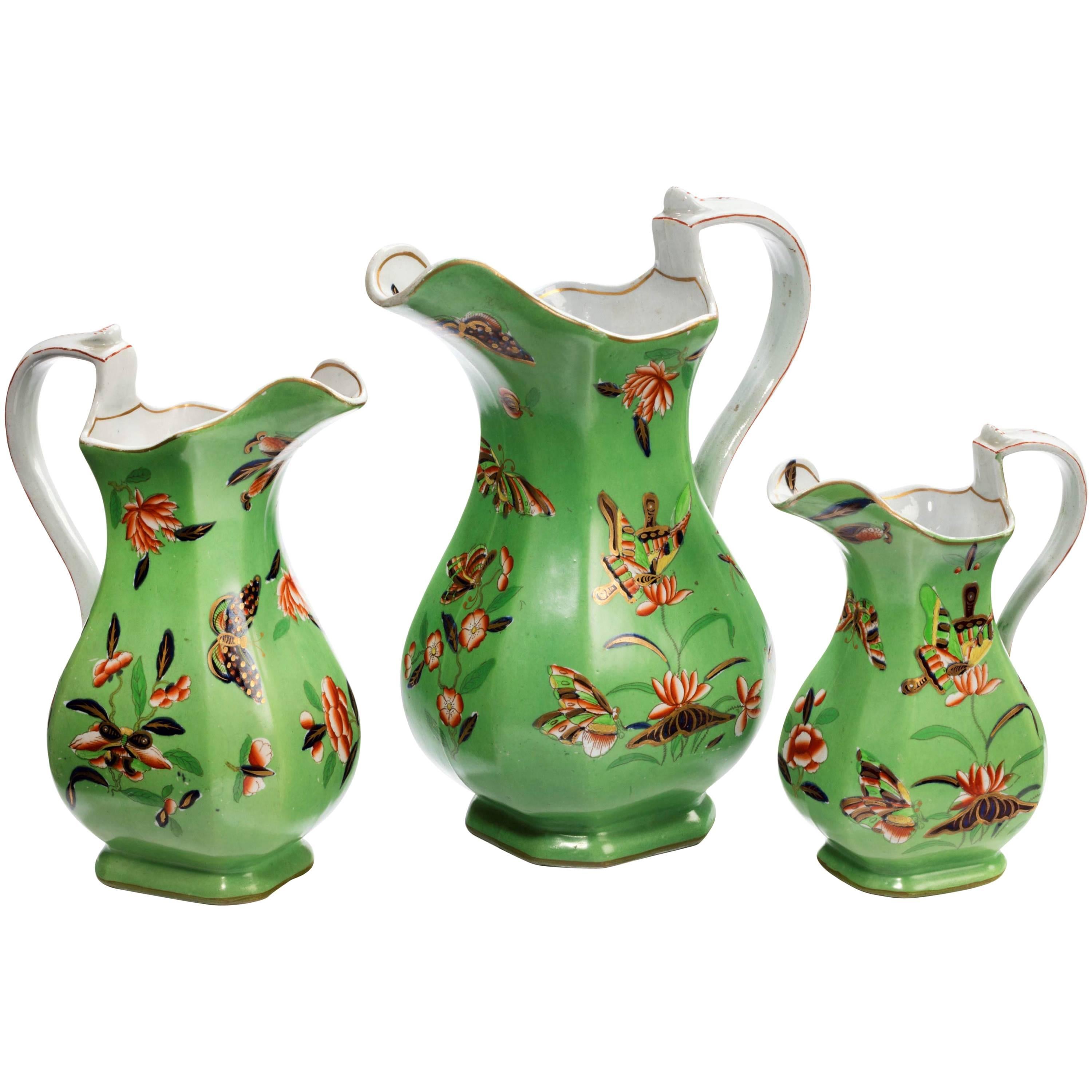 Set of Three Mid-19th Century Graduated Staffordshire Jugs For Sale