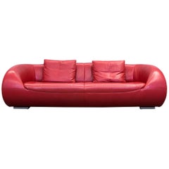 Koinor Designer Sofa Leather Red Three-Seat Couch Modern