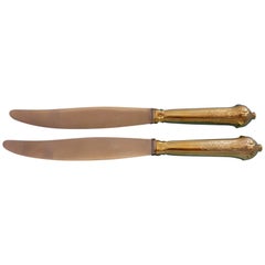 Elysee Puiforcat French Sterling Silver Vermeil Gold Two Luncheon Knives