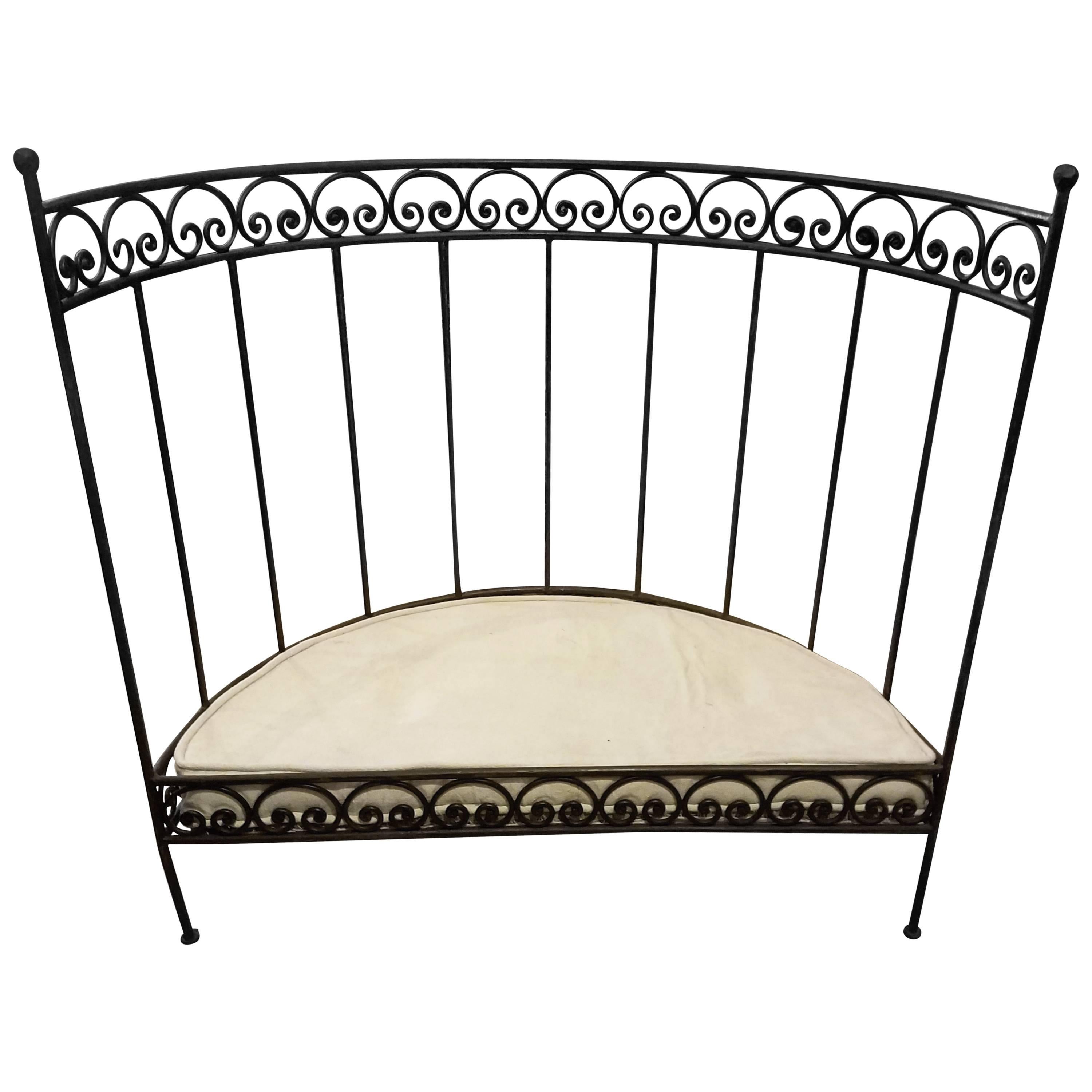 Medi Half Moon Wrought Iron Moroccan Bench, Cushion and Pillows Included For Sale