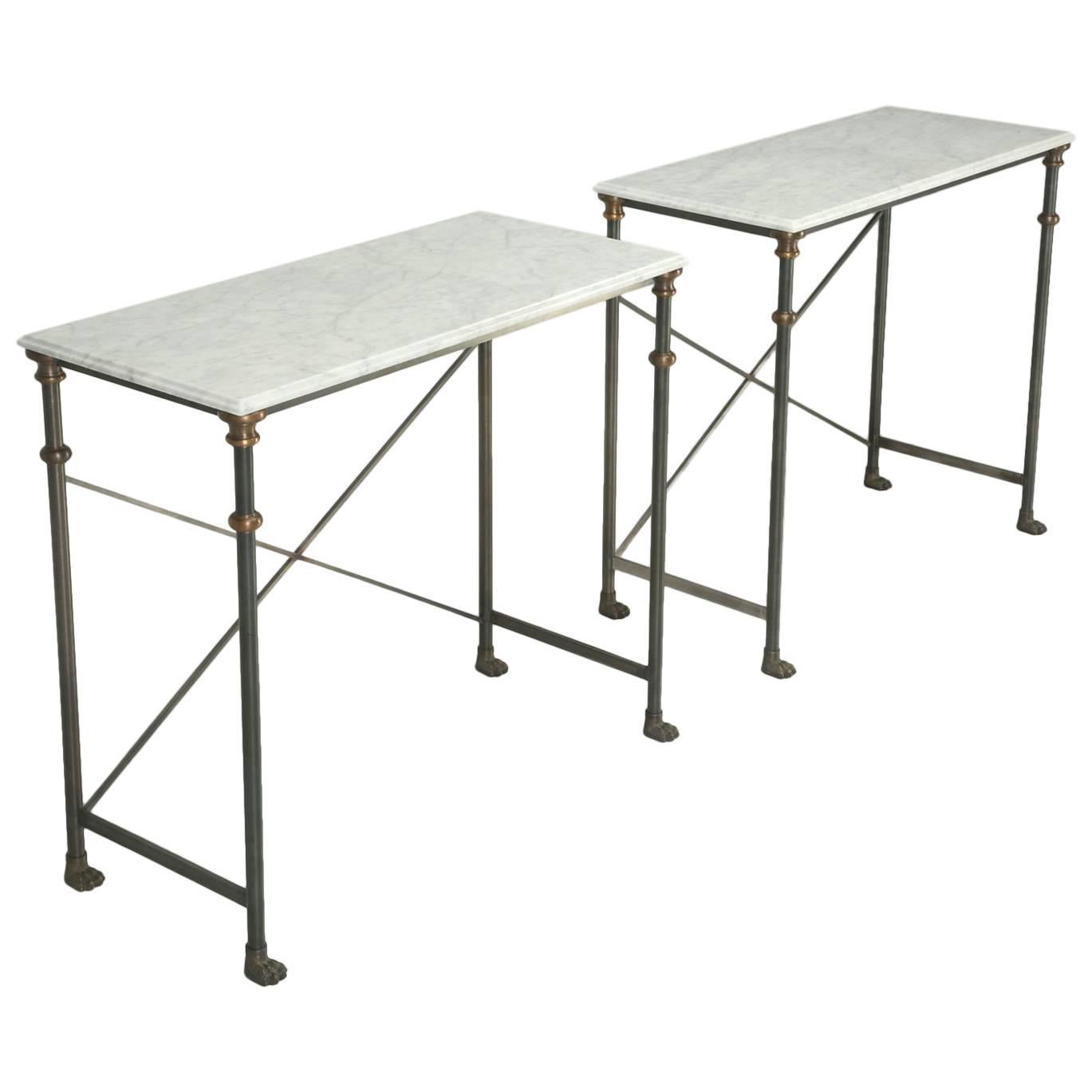 Old Plank Stainless Steel, Bronze and Carrera Marble Console Tables in Any Size