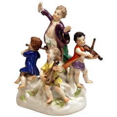 Antique Meissen the Music Band Cherubs Making Music Model 2489 Kaendler Made 1860