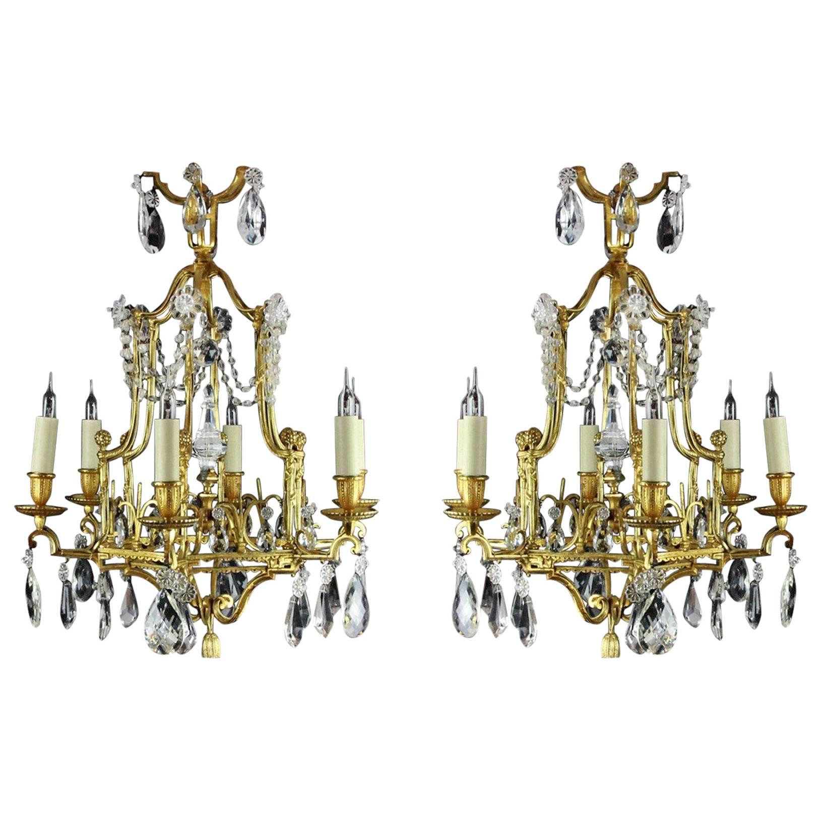 Rare and Attractive Pair of Pagoda Style Small Chandeliers For Sale
