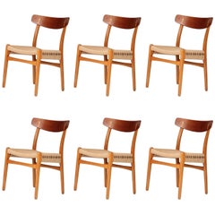 Vintage Set of Six Hans Wegner CH23 Dinning Chairs